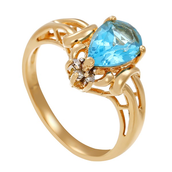 Ring, 14K, Gelbgold, Topas blau, Diamanten Detailbild #1