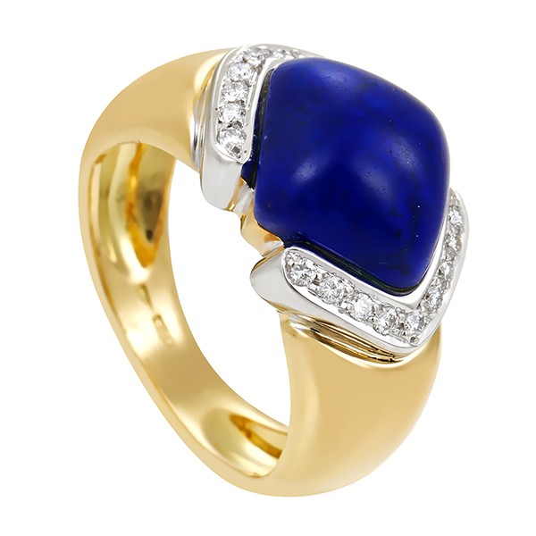 Ring, Damenring, 18K, Gelbgold, Lapis, Brillanten, 0,20ct, Detailbild #1