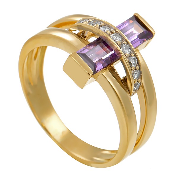 Ring, 18K, Gelbgold, Amethyst, Brillanten Detailbild #1