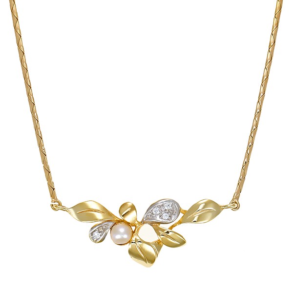 Collier, 8K, Gelbgold, Perle, Zirkonia Detailbild #1