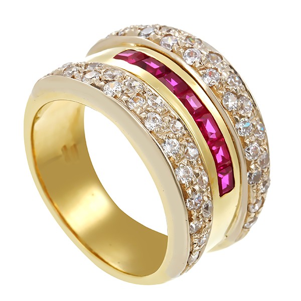 Ring, 18K, Gelbgold, Zirkonia, Rubine Detailbild #1