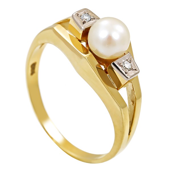 Ring, 14K, Gelb-/Weißgold, Perle, Diamanten Detailbild #1