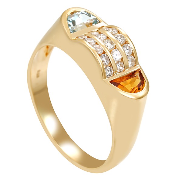 Ring, 14k, Gelbgold, Citrin, Aquamarin, Brillanten Detailbild #1