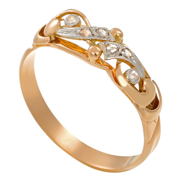 Ring, 18K, Rot-/Weißgold, Diamantrosen, Antikstil Detailbild #1