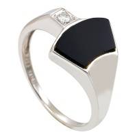 Ring, 14K, Weißgold, Onyx, Diamant Detailbild #1