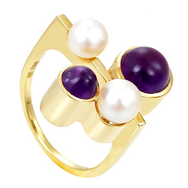 Ring, 14K, Gelbgold, Perle, Amethyst Detailbild #1