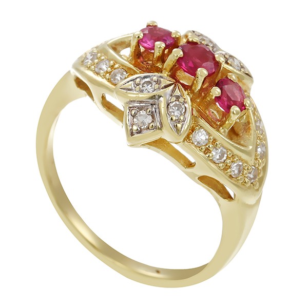 Ring, 14K, Gelbgold, Rubine, Diamanten Detailbild #1