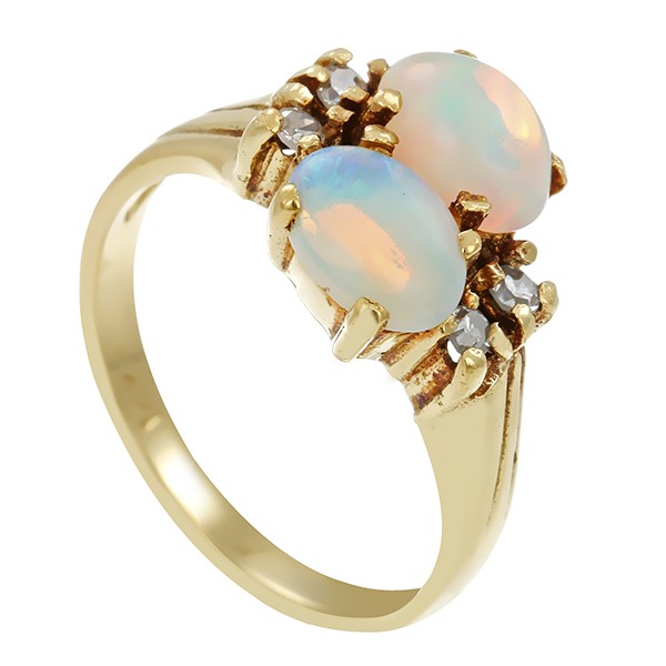 Ring, 14K, Gelbgold, Opal, Diamanten Detailbild #1