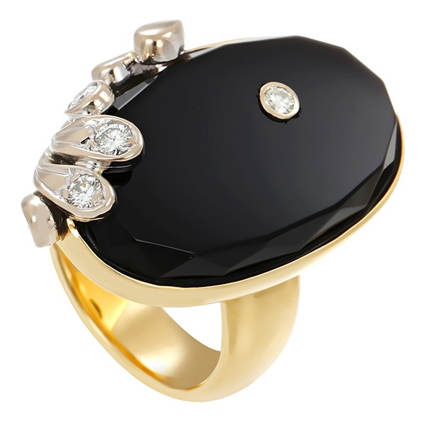 Ring, 18K, Gelb/Weißgold, Onyx, Brillanten , Diamant Detailbild #1