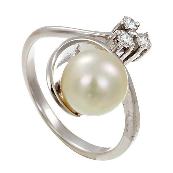 Ring, 14K, Weißgold, Perle, Brillanten Detailbild #1
