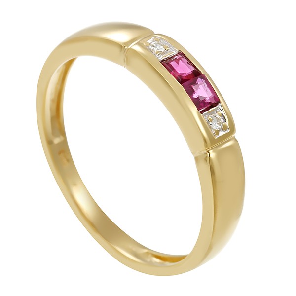 Ring, 14K, Gelbgold, Rubine, Diamanten Detailbild #1