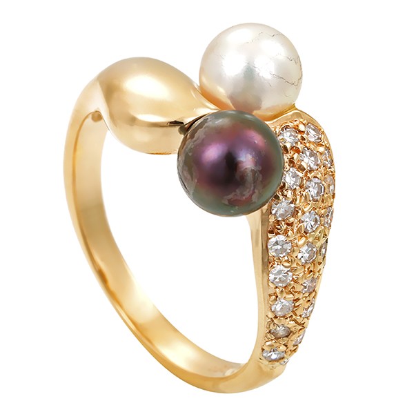 Ring, 14K, Gelbgold, Perlen, Diamanten 0,21 ct Detailbild #1