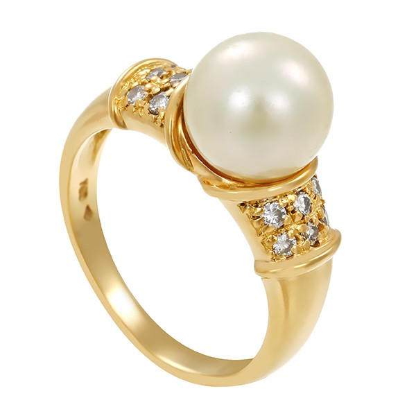 Ring, 18K, Gelbgold, Perle, Brillanten 0,24 ct Detailbild #1