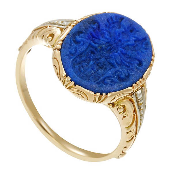 Herrenring, 14K, Gelbgold, Lapis, Wappen Detailbild #1