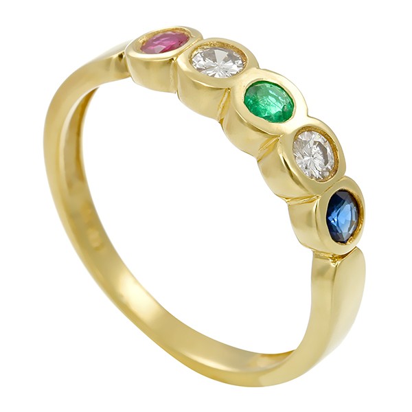 Ring, 14K, Gelbgold, Rubin, Saphir, Smaragd, Brillant Detailbild #1