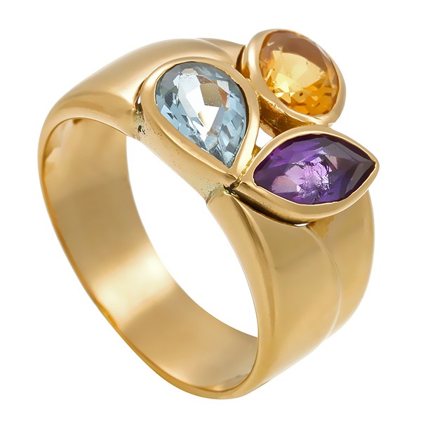 Ring, 18K, Gelbgold, Amethyst, Citrin, Topas Detailbild #1