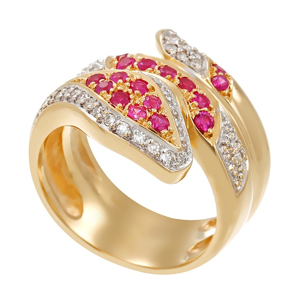 Ring, 14K, Gelb-/Weißgold, Rubine, Diamanten Detailbild #1