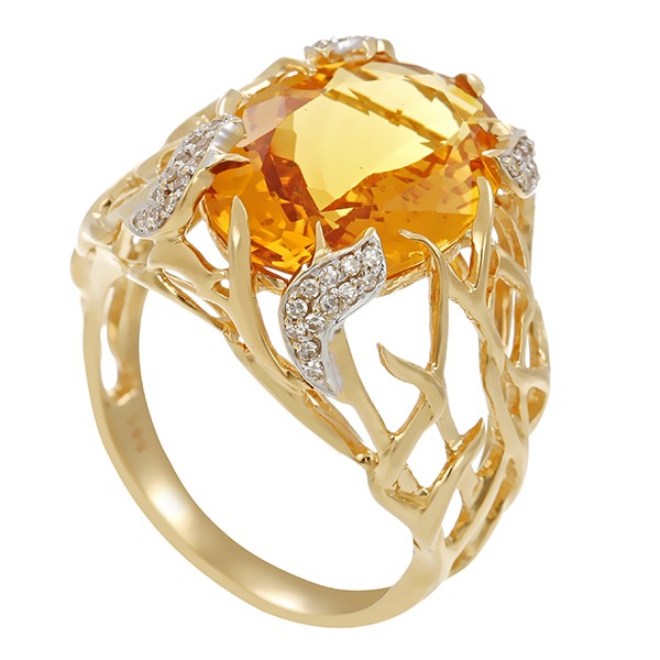 Ring, 14K, Gelbgold, Citrin, Diamant 0,48 ct Detailbild #1