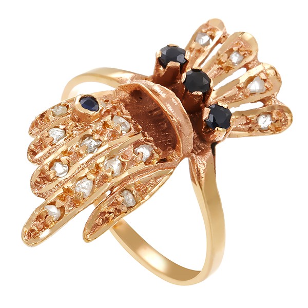 Ring, 14K, Gelbgold, Saphir, Diamantrosen Detailbild #1