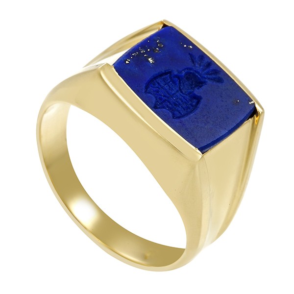 Herrenring, 14K, Gelbgold, Lapis, Wappen Detailbild #1