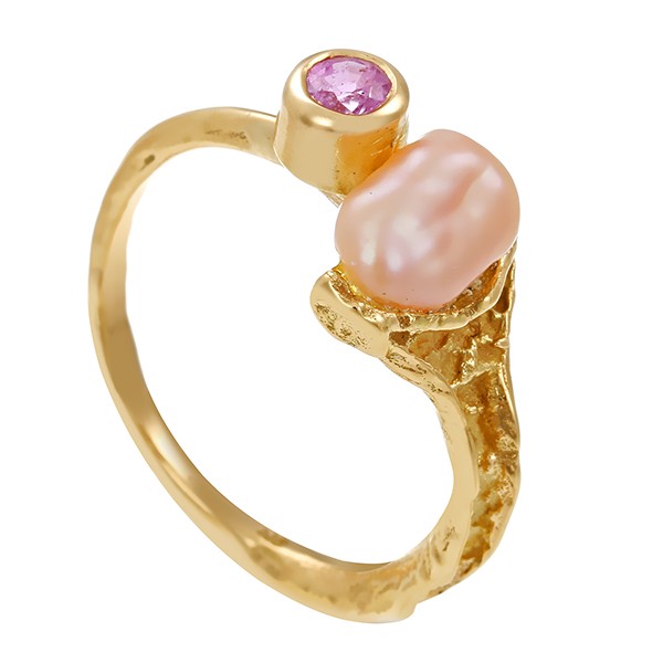 Ring, 14K, Gelbgold, Perle, Rubin Detailbild #1