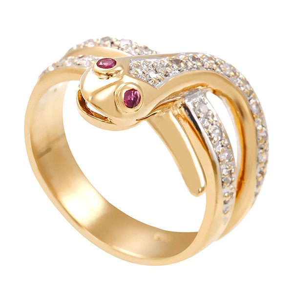 Ring, 14K, Gelbgold, Diamanten, Rubine, Schlange Detailbild #1