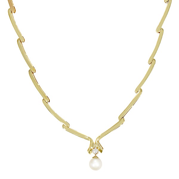 Collier, 14K, Gelbgold, Brillant, Perle Detailbild #1