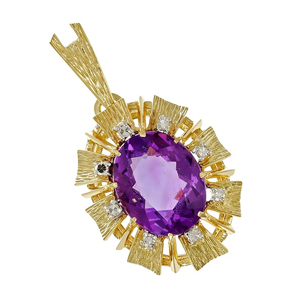 Anhänger, 14K, Gelbgold, Amethyst, Diamanten Detailbild #1