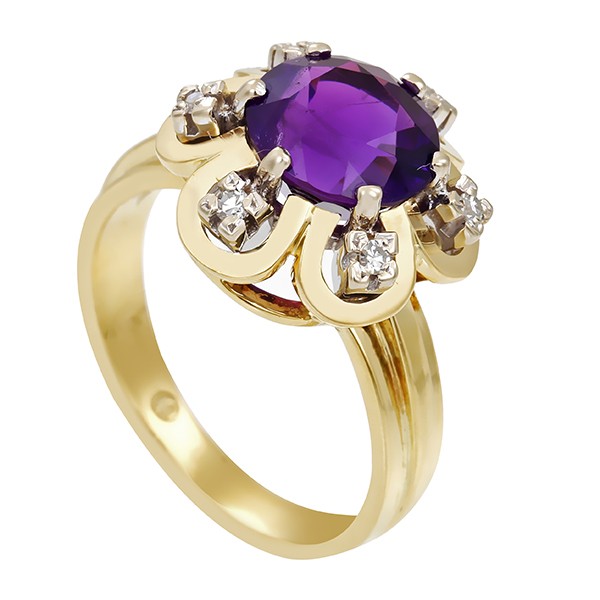 Ring, 14k, Gelbgold, Weißgold, Diamant, Amethyst Detailbild #1