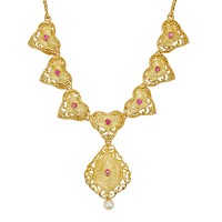 Collier, 18K, Gelbgold, Rubine, Perle, Herz Detailbild #1