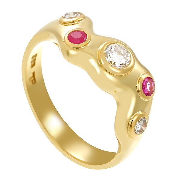 Ring, 14K, Gelbgold, Brillanten, Rubine Detailbild #1