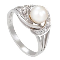 Ring, 18K, Weißgold, Diamantrosen, Perle Detailbild #1